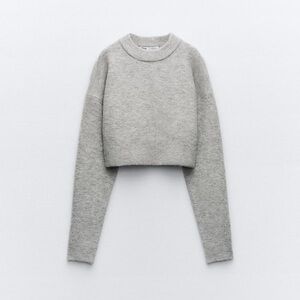 Zara Cropped Knit Sweater Size: S Gray